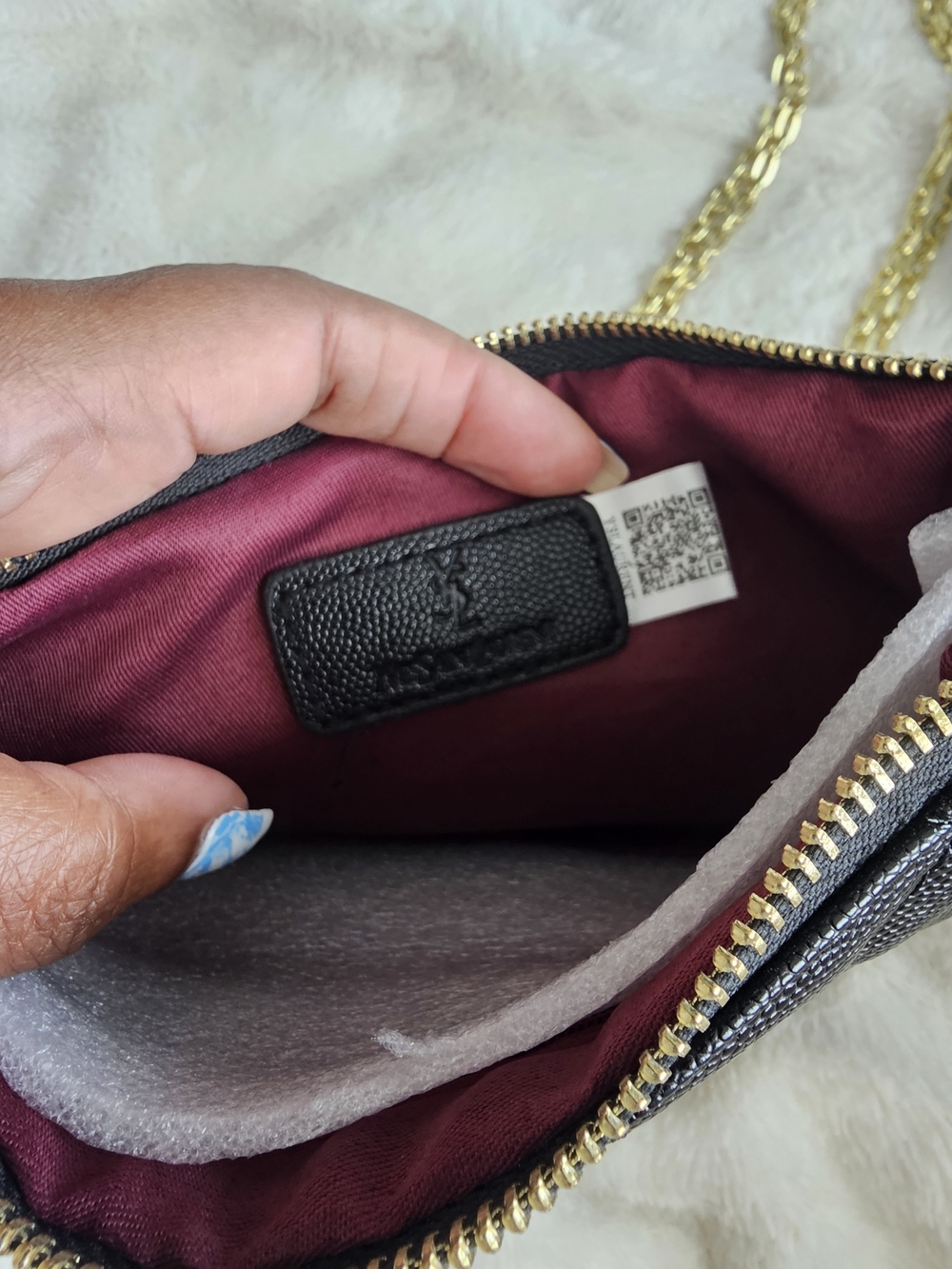 Black Quilted Leather Crossbody with Gold Emblem - Picture 4 of 10